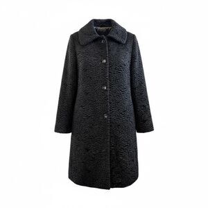 Utex Black Boucle lined Mid length Textured Faux Fur Swing Coat Vintage Size L